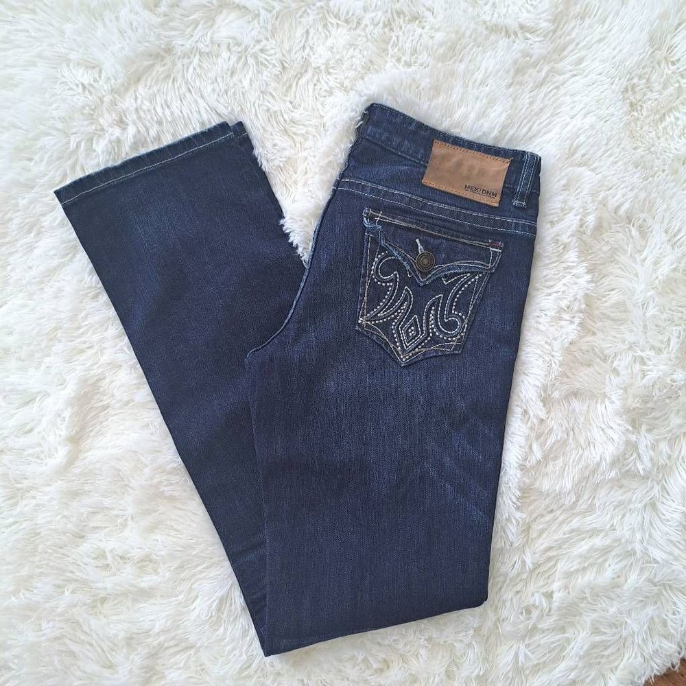 Mek Dnm Women's Low Rise Dark Wash Straight Leg Denim Blue Jeans 29
